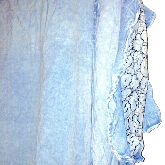 Cotton Jean Top Lace Ruffle Puff Shoulders Button Back, by Style Envy, NWOT, M - Picture 4 of 6